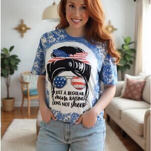 Patriotic Mama Bleach Dye Handmade Graphic Tee